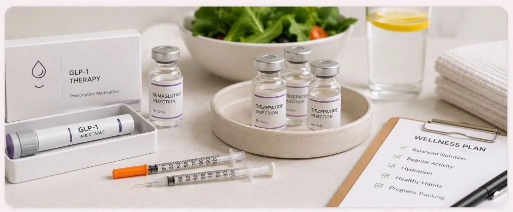 GLP-1 injectable weight loss therapy with semaglutide and tirzepatide