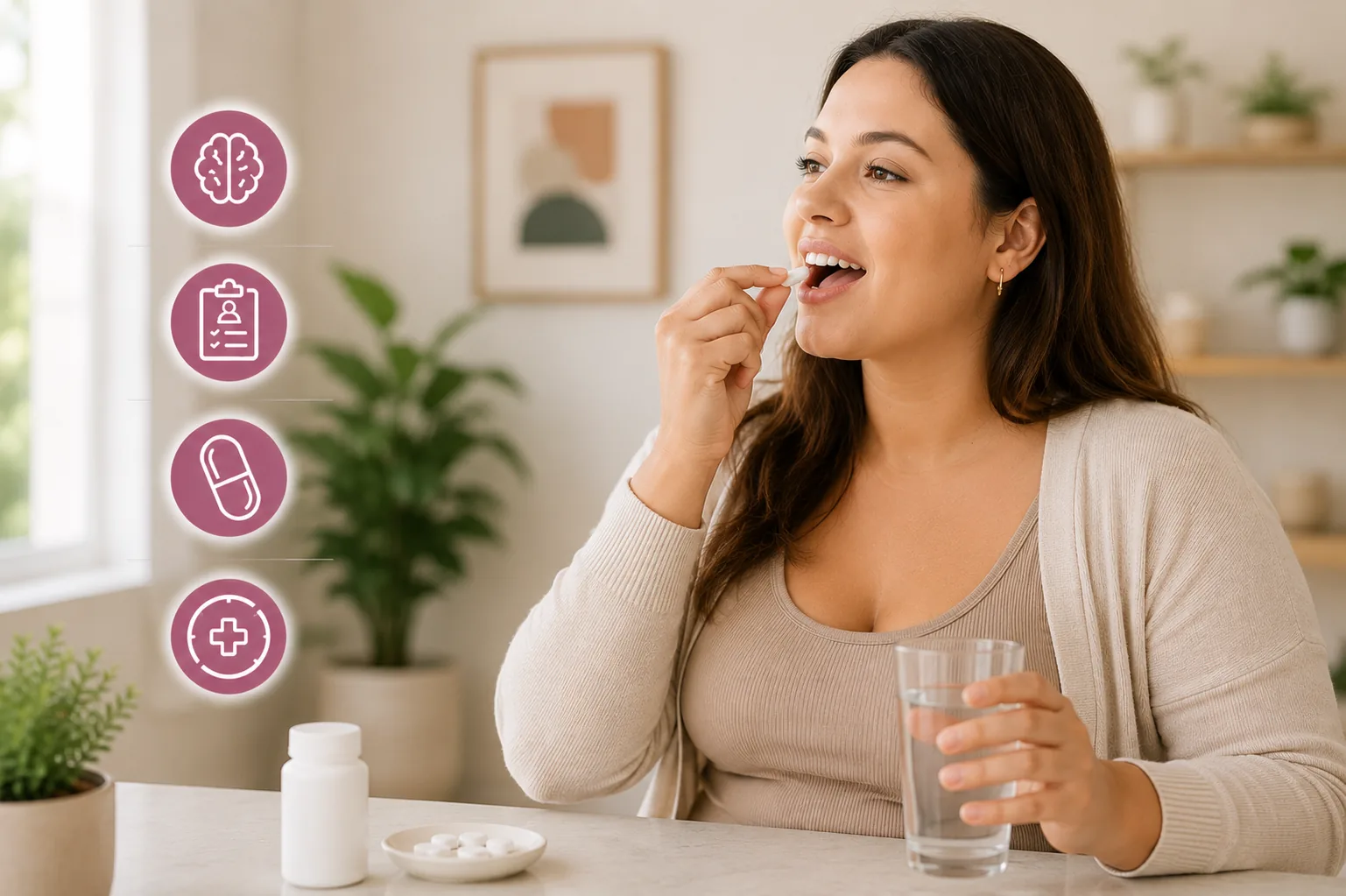 Hand holding a glass of water with prescription weight loss pills